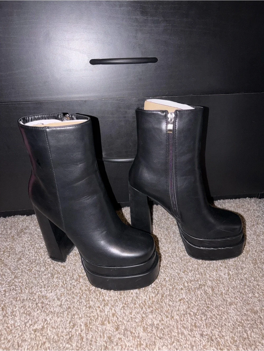 High Platform Black Ankle Boots - Women